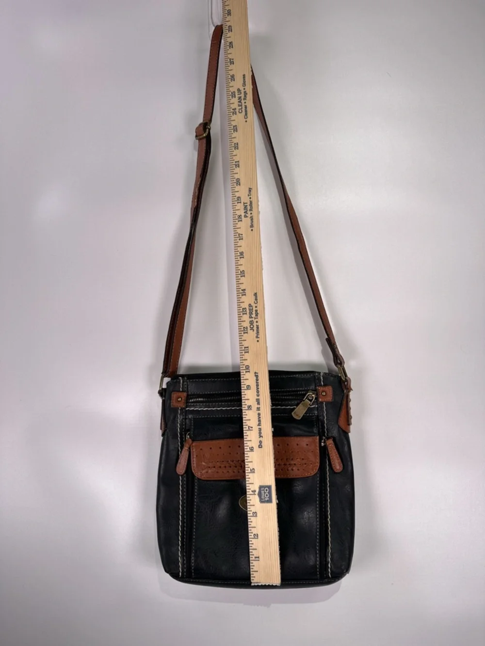 B.O.C. Organizer Crossbody Bag Built In Wallet Faux Leather Black Brown Medium